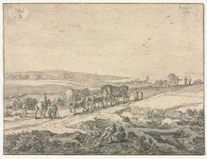 Août : Paysage avec des chariots, vers 1655