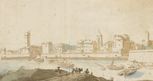 Vue de Civitavecchia avec le mur du port
