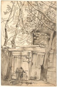 Homme et femme devant une vieille porte