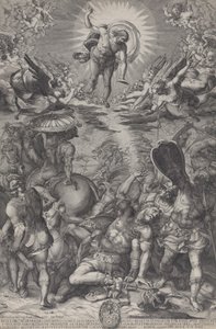 La conversion de Saul, qui gît sur le sol entouré de chevaux et de soldats alors que le Christ, 1583