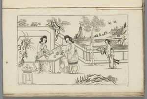 Paysage avec deux femmes chinoises jouant aux cartes - Pieter Schenk (II)