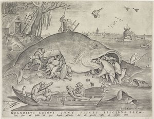 Les gros poissons mangent les petits poissons, gravé par Pieter van der Heyden (1557) - Pieter The Elder after Brueghel