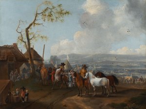 Scène de camp (huile sur toile)