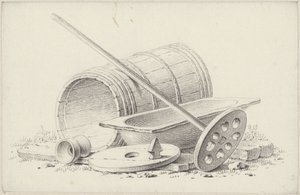 Nature morte avec un tonneau à os et une cuve