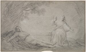 Danois : scène mythologique représentant une femme pleurant la mort d