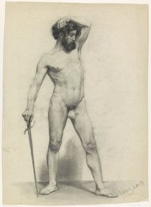 Nu masculin debout avec épée, vers la droite