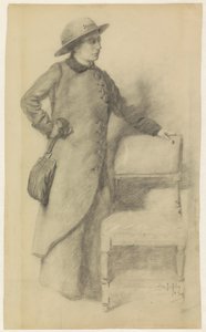 Dame debout avec chapeau et manteau - Pieter de Josselin