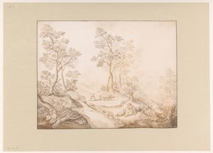 Paysage boisé avec femme, homme et un fermier - Pieter de Porck