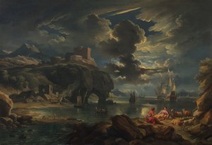 Paysage côtier méditerranéen au clair de lune, vers 1700-01