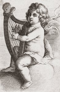 Un ange enfant jouant de la harpe