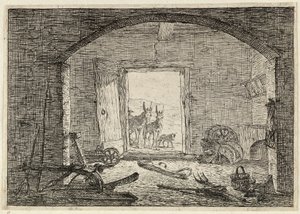 Ânes devant la porte d