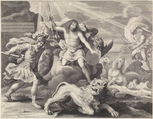 Gravure promotionnelle avec représentation allégorique de Louis XIV en Jupiter, 1659