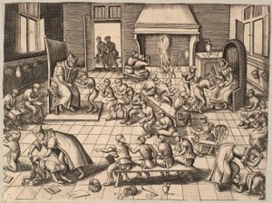 La salle de classe. Singes enseignés et fouettés dans une salle de classe - Pieter van der Borcht