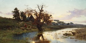 Troupeau au coucher du soleil