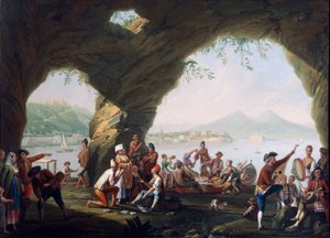 Scènes de la vie quotidienne dans une grotte à Posillipo, près de Naples, par Pietro Fabris - Pietro Fabris