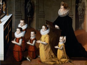 Portrait de Chiara Albini Petrozzani avec leurs enfants en prière