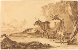 Paysage avec du bétail, une chèvre et un berger au repos - Pietro Giacomo Palmieri