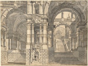 Fantaisie de cours magnifiques et loggias avec un escalier monumental