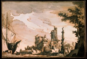 Port maritime, décor de scène pour une pièce de théâtre, 1818 - Pietro Gonzaga