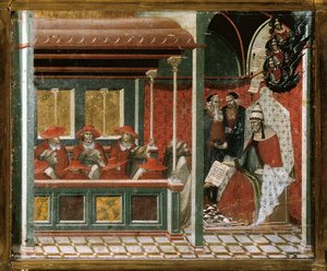 Le pape Honorius III approuvant la règle carmélite (détail)