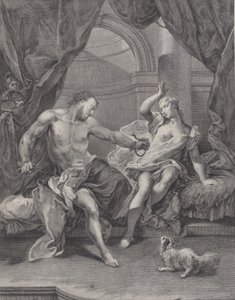 Samson et Dalila assis sur un lit, Samson déchirant les cordes liant sa main..., vers 1730-39 - Pietro Monaco