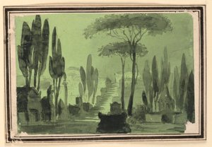 Décor de scène, escaliers entre les tombes - Pietro Narducci