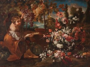 Une fille parmi les fleurs et les fruits - Pietro Paolo Bonzi