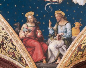 Saint Luc et Saint Jean, détail du Père Éternel, avec saints et évangélistes