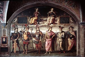 Force et tempérance avec six héros anciens - Pietro Perugino