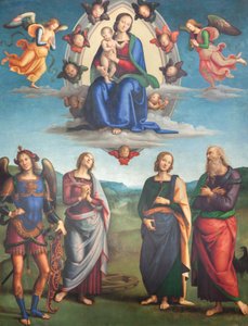 Vierge avec enfant en gloire avec des saints