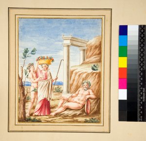 Homme allongé, dame et jeune homme