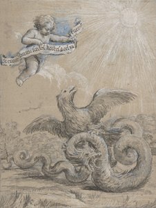 Conception avec un aigle combattant un serpent et un putto dans le ciel tenant, XVIIe siècle - Pietro da Cortona