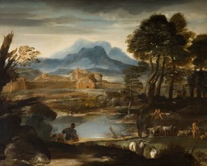 Paysage avec un lac et une ville fortifiée, 1635 - Pietro da Cortona
