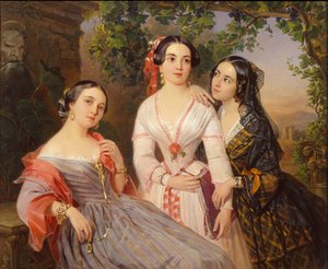 Portrait des sœurs Comtesse Elizaveta Salias De Tournemire, Sophia Sukhovo-Kobylina et Eudokia Petrovo-Solovovo, 1847