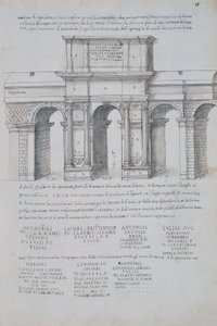 Arc de Claude à Rome, dessin, tiré des Antiquités romaines, par Pirro Ligorio (1513-1583)