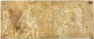 Persée avec la tête de Méduse, transformant Phinée et ses partisans en pierre - Polidoro da Caravaggio