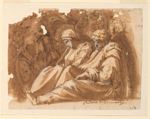 Figures assises avec trophée