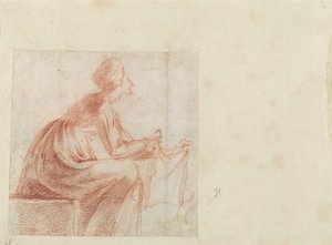 Femme assise avec un morceau de tissu [verso]