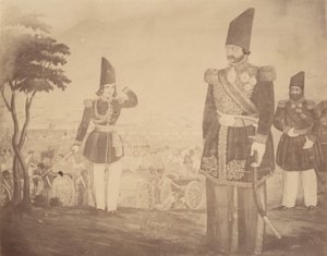 [Une revue persane dans une peinture qui appartenait autrefois à Ardeshir Mirza, oncle du roi]
