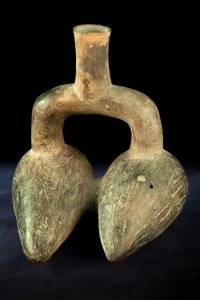 Phytomorphe en céramique à double corps et manche à étrier / Art pr (terre cuite)
