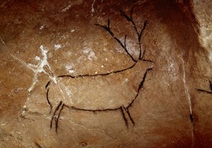 Préhistoire : « un cerf » peinture rupestre du Paléolithique supérieur (Magdalénien) (entre 16500 et 14000 ans). Grotte de Las Chimeneas, Monte Castillo, Espagne - Prehistoric Prehistoric