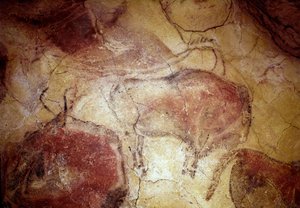 Préhistoire : « bison au repos » peinture rupestre du Paléolithique supérieur (Magdalénien) (entre 16500 et 14000 ans avant notre ère) Âge de pierre. Grotte de Bison, Altamira, Santander, Espagne
