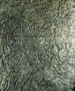 Art rupestre préhistorique : pétroglyphe de figures humaines. Âge de pierre. Âge du bronze. Musée d