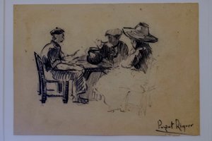 Figures assises, Narcís Puget Riquer, dessin au fusain, musée Puget, maison noble de Can LLaudis, Dalt Vila, Ibiza, îles Baléares, Espagne
