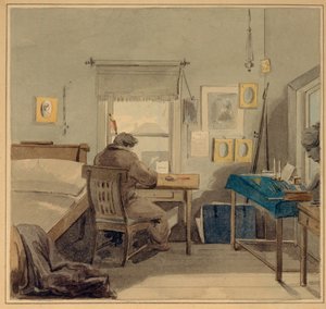 Au travail. Dans la maison de Pavel Nachchokine, 1824 - Pyotr Fyodorovich Sokolov