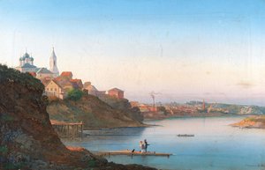 Église de la Dormition à Krutitsy à Moscou avec le monastère de Simonov en arrière-plan, 1858