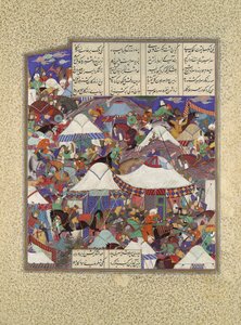 Le camp iranien ivre attaqué de nuit, Folio 241r du Shahnama - Qadimi
