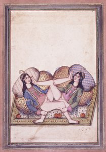 Une scène érotique, milieu du 19ème siècle - Qajar School