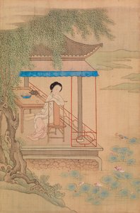 Jeune fille assise sur le porche
