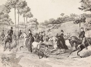 Voyage de chasse par la chasse milanaise, Italie (gravure) - Quinto Cenni